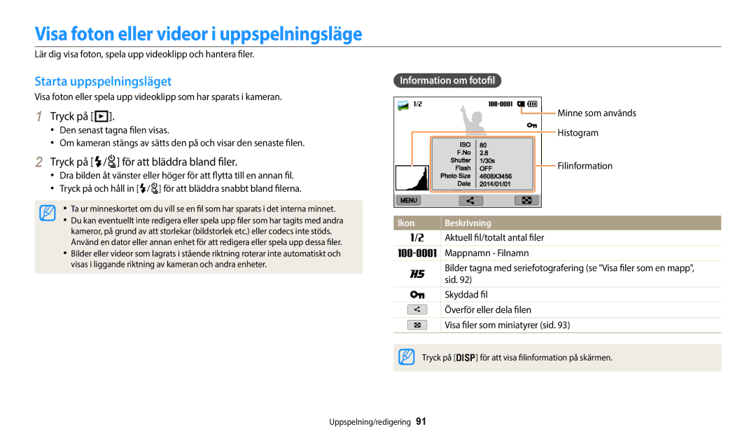 Samsung EC-WB350FBPRE2, EC-WB350FBPWE2 Visa foton eller videor i uppspelningsläge, Starta uppspelningsläget, Tryck på P 