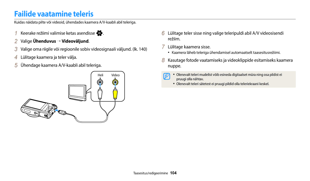 Samsung EC-WB50FZBPWE2, EC-WB350FBPWE2, EC-WB50FZBPBE2 manual Failide vaatamine teleris, Valige Ühenduvus → Videoväljund 