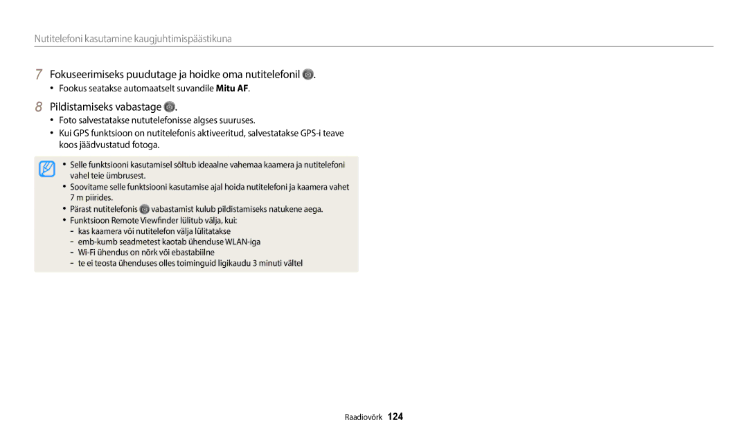 Samsung EC-WB50FZBPRE2, EC-WB350FBPWE2 Fokuseerimiseks puudutage ja hoidke oma nutitelefonil, Pildistamiseks vabastage 