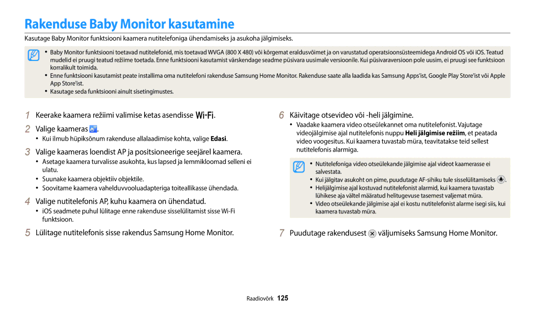 Samsung EC-WB350FBPWE2 manual Rakenduse Baby Monitor kasutamine, Valige nutitelefonis AP, kuhu kaamera on ühendatud 