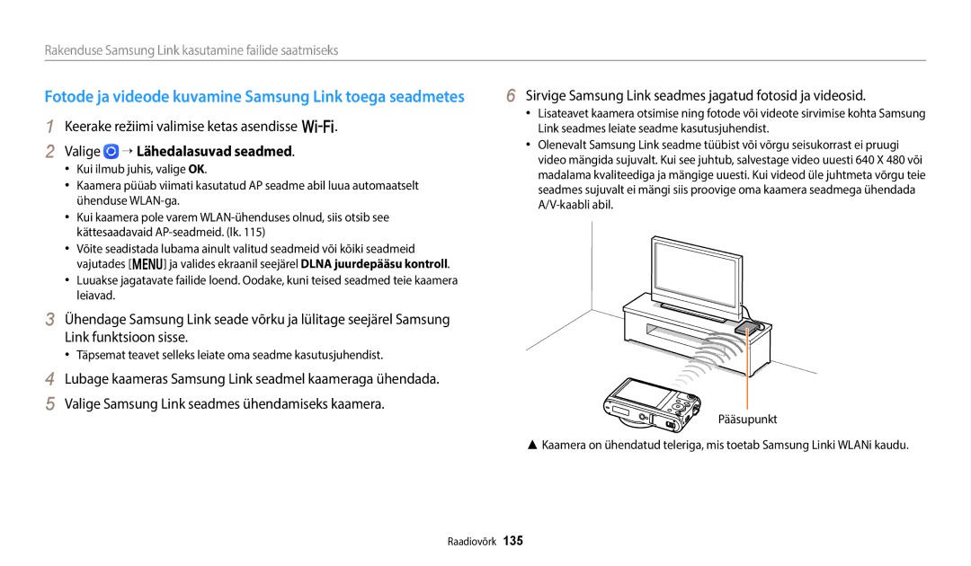 Samsung EC-WB50FZBPBE2, EC-WB350FBPWE2 manual Keerake režiimi valimise ketas asendisse w, Valige → Lähedalasuvad seadmed 