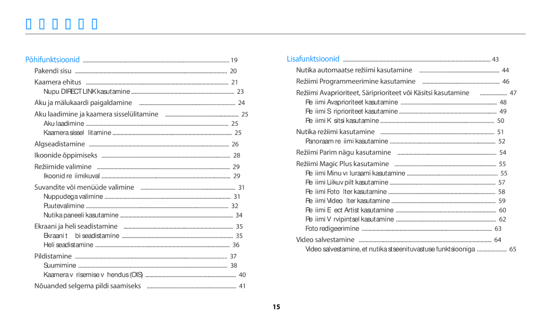 Samsung EC-WB352FBDBE2, EC-WB350FBPWE2, EC-WB50FZBPBE2, EC-WB350FBPRE2 manual Sisukord, Režiimi Minu võluraami kasutamine 