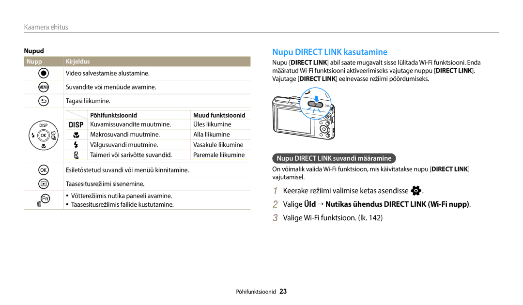 Samsung EC-WB50FZBPWE2, EC-WB350FBPWE2 manual Nupu Direct Link kasutamine, Keerake režiimi valimise ketas asendisse n 