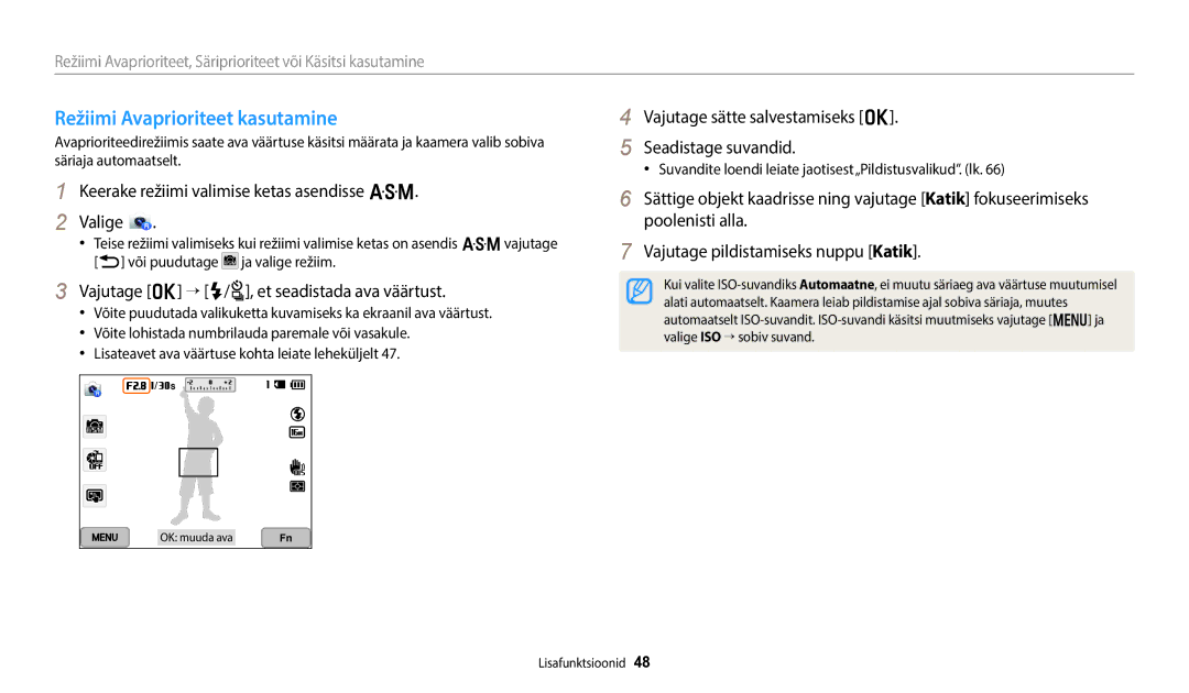 Samsung EC-WB352FBDWE2, EC-WB350FBPWE2 Režiimi Avaprioriteet kasutamine, Keerake režiimi valimise ketas asendisse G Valige 