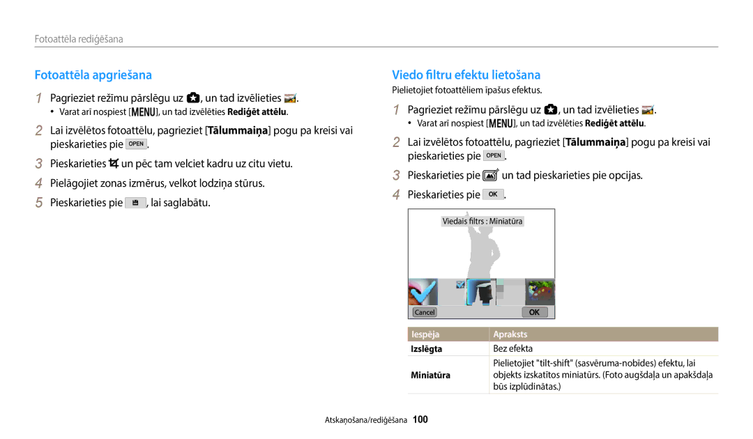 Samsung EC-WB350FBPRE2 Fotoattēla apgriešana, Viedo filtru efektu lietošana, Pielietojiet fotoattēliem īpašus efektus 