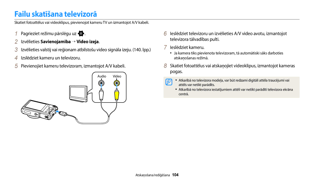 Samsung EC-WB50FZBPWE2, EC-WB350FBPWE2, EC-WB50FZBPBE2 Failu skatīšana televizorā, Izvēlieties Savienojamība → Video izeja 