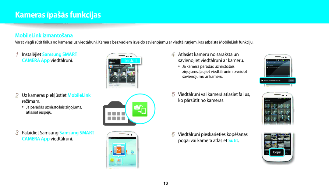 Samsung EC-WB350FBPRE2 manual Uz kameras piekļūstiet MobileLink režīmam, Ja parādās uznirstošais ziņojums, atlasiet iespēju 