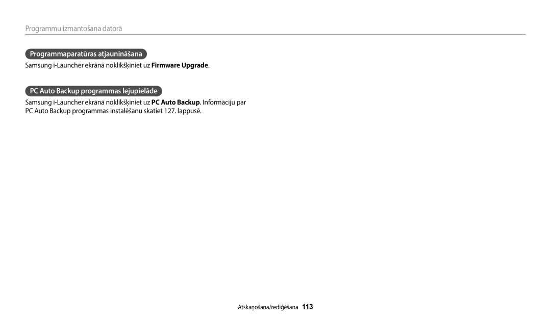 Samsung EC-WB50FZBPWE2, EC-WB350FBPWE2 manual Programmaparatūras atjaunināšana, PC Auto Backup programmas lejupielāde 