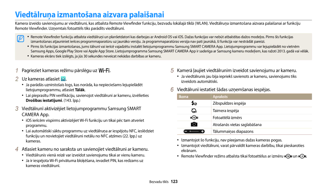 Samsung EC-WB352FBDBE2 manual Viedtālruņa izmantošana aizvara palaišanai, Viedtālrunī iestatiet šādas uzņemšanas iespējas 