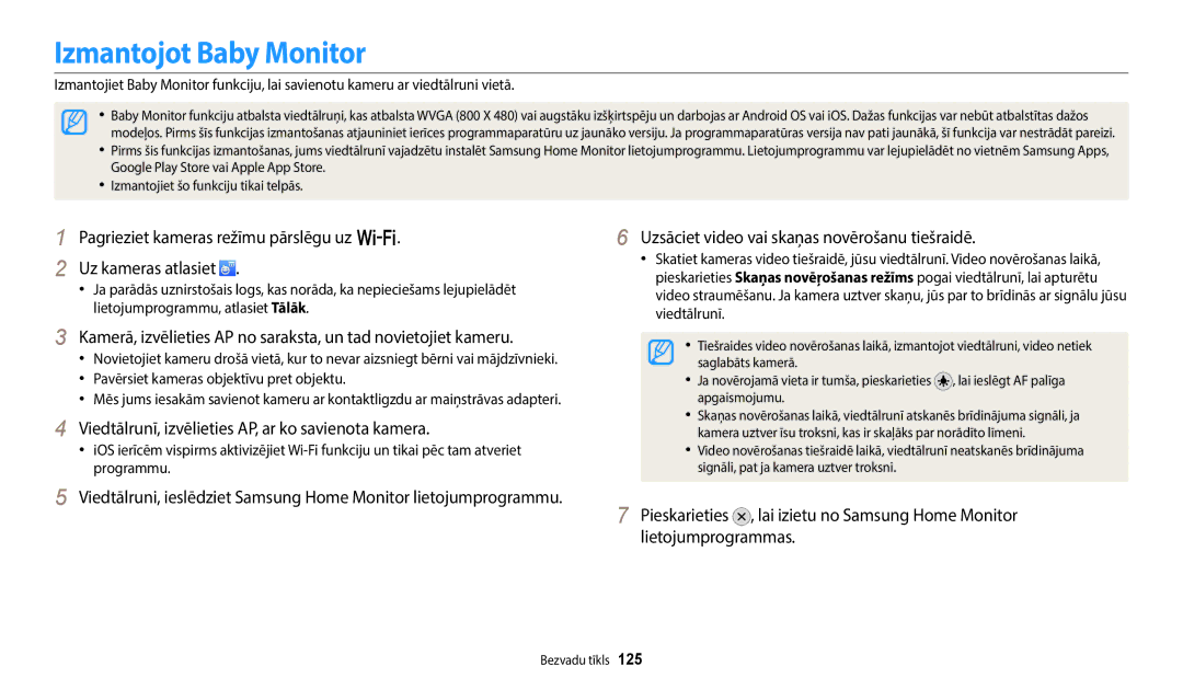 Samsung EC-WB350FBPWE2, EC-WB50FZBPBE2 manual Izmantojot Baby Monitor, Viedtālrunī, izvēlieties AP, ar ko savienota kamera 