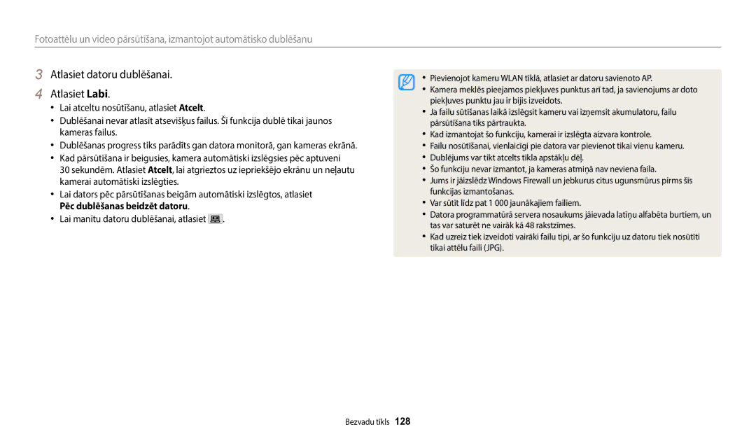 Samsung EC-WB350FBPNE2, EC-WB350FBPWE2, EC-WB50FZBPBE2, EC-WB350FBPRE2 manual Atlasiet datoru dublēšanai Atlasiet Labi 