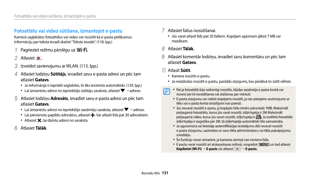 Samsung EC-WB50FZBPWE2 manual Fotoattēlu vai video sūtīšana, izmantojot e-pastu, Atlasiet Tālāk Atlasiet failus nosūtīšanai 