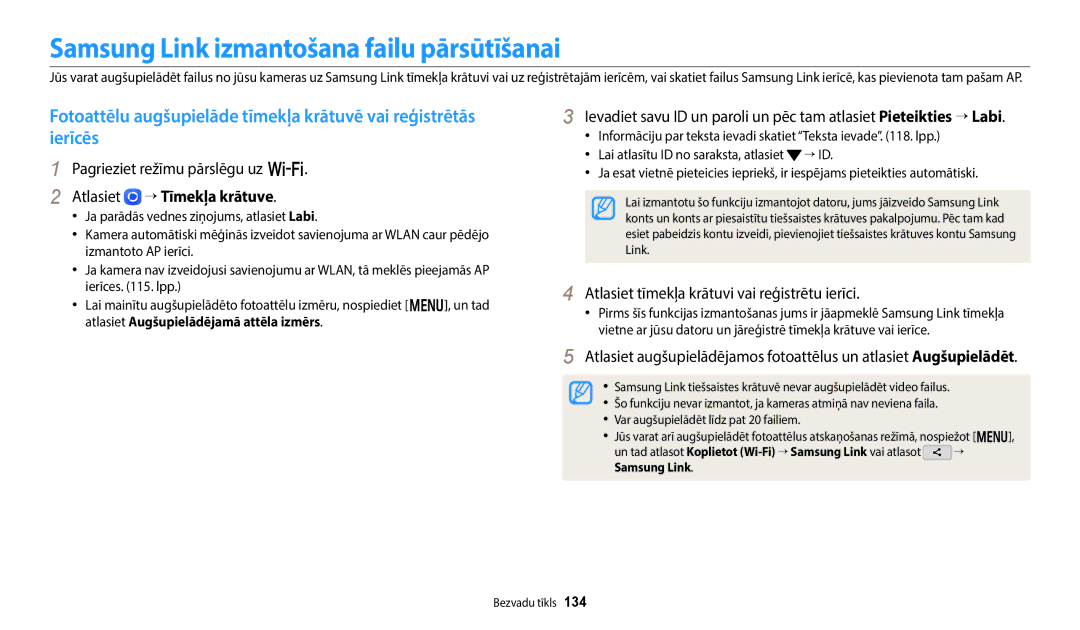 Samsung EC-WB350FBPWE2, EC-WB50FZBPBE2 manual Samsung Link izmantošana failu pārsūtīšanai, Atlasiet → Tīmekļa krātuve 