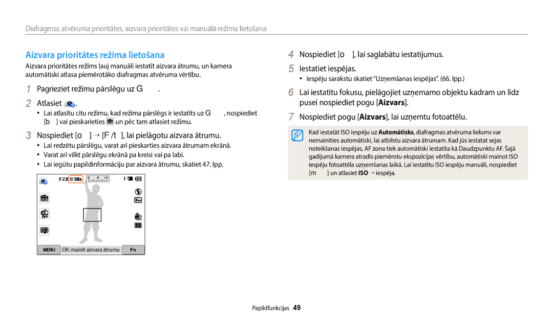 Samsung EC-WB350FBPBE2, EC-WB350FBPWE2 manual Aizvara prioritātes režīma lietošana, Pagrieziet režīmu pārslēgu uz G Atlasiet 