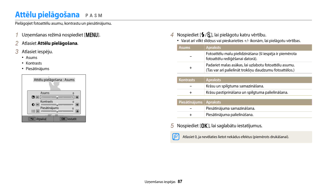 Samsung EC-WB352FBDBE2, EC-WB350FBPWE2, EC-WB50FZBPBE2 manual Attēlu pielāgošana p a h M, Atlasiet Attēlu pielāgošana 