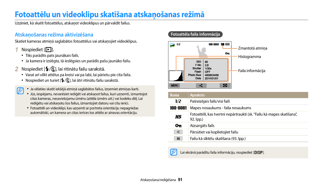 Samsung EC-WB350FBPRE2 manual Fotoattēlu un videoklipu skatīšana atskaņošanas režīmā, Atskaņošanas režīma aktivizēšana 