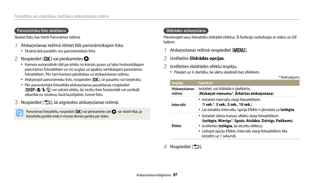 Samsung EC-WB50FZBPRE2 manual Atskaņošanas režīmā ritiniet līdz panorāmiskajam foto, Nospiediet o vai pieskarieties 