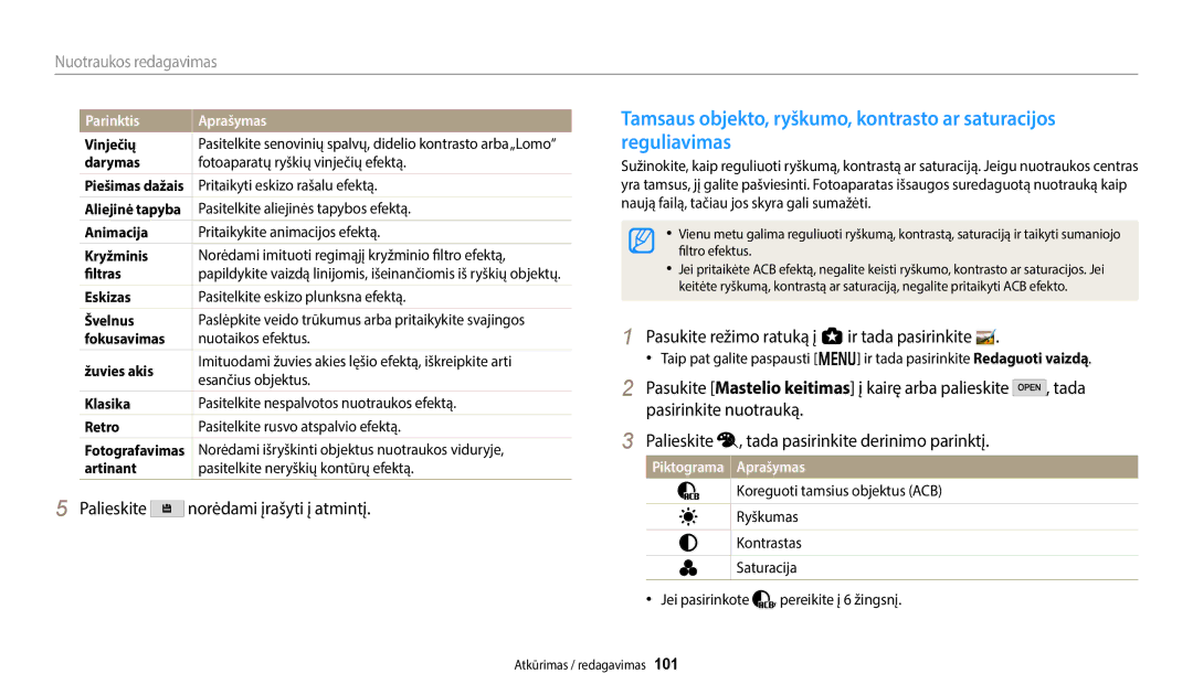 Samsung EC-WB350FBPNE2 manual Vinječių, Darymas Fotoaparatų ryškių vinječių efektą, Pritaikyti eskizo rašalu efektą 