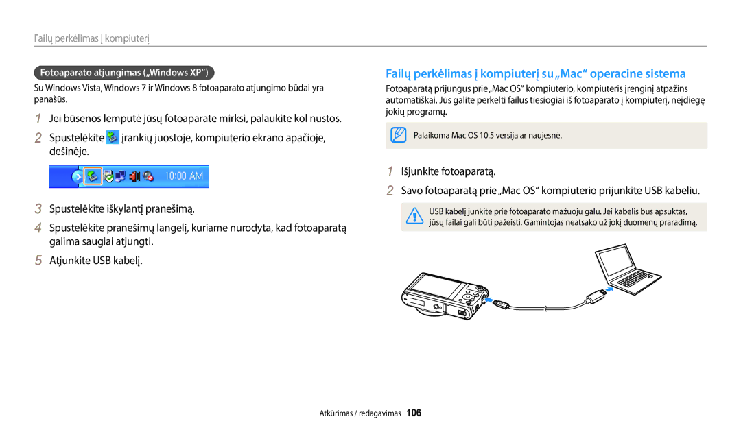 Samsung EC-WB50FZBPRE2, EC-WB350FBPWE2 manual Failų perkėlimas į kompiuterį su„Mac operacine sistema, Išjunkite fotoaparatą 