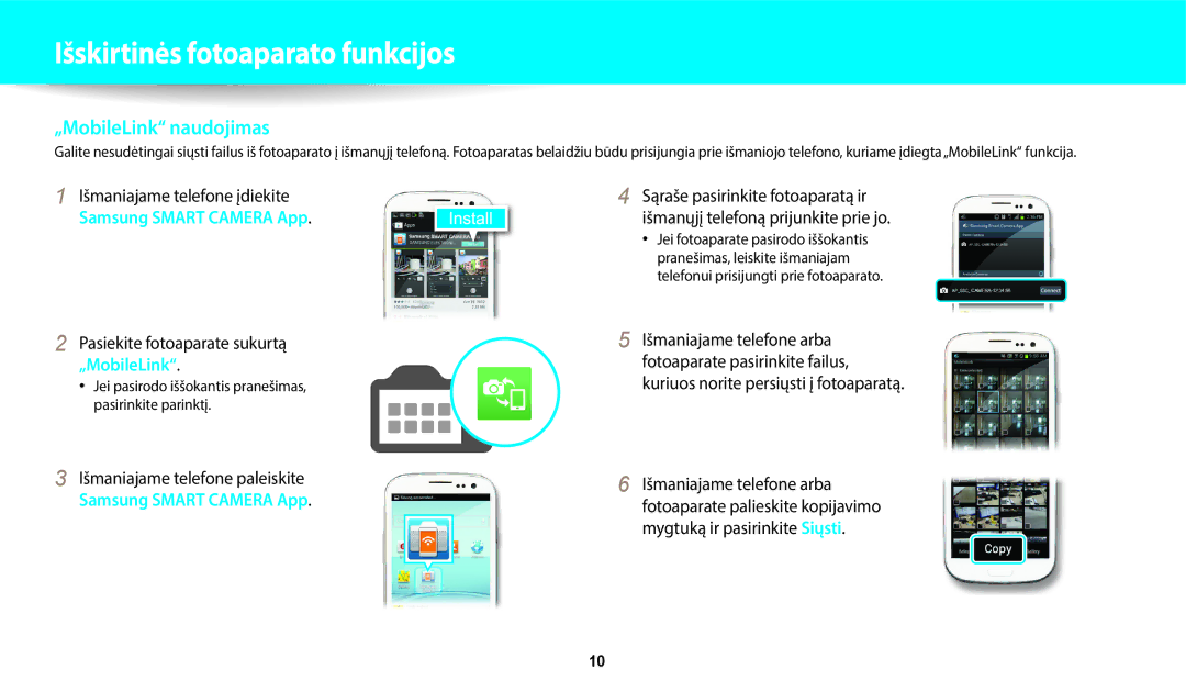 Samsung EC-WB350FBPRE2, EC-WB350FBPWE2, EC-WB50FZBPBE2 „MobileLink naudojimas, Pasiekite fotoaparate sukurtą „MobileLink 