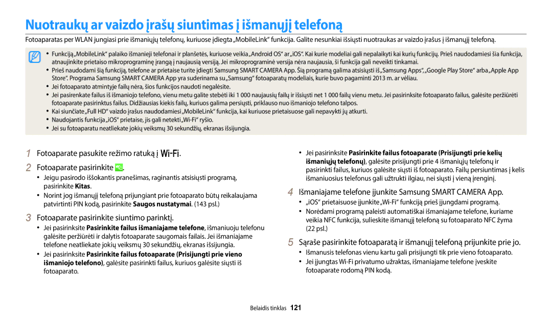 Samsung EC-WB350FBPBE2 Nuotraukų ar vaizdo įrašų siuntimas į išmanųjį telefoną, Fotoaparate pasirinkite siuntimo parinktį 