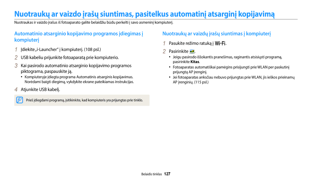 Samsung EC-WB350FBPRE2 manual Nuotraukų ar vaizdų įrašų siuntimas į kompiuterį, Pasukite režimo ratuką į w Pasirinkite 