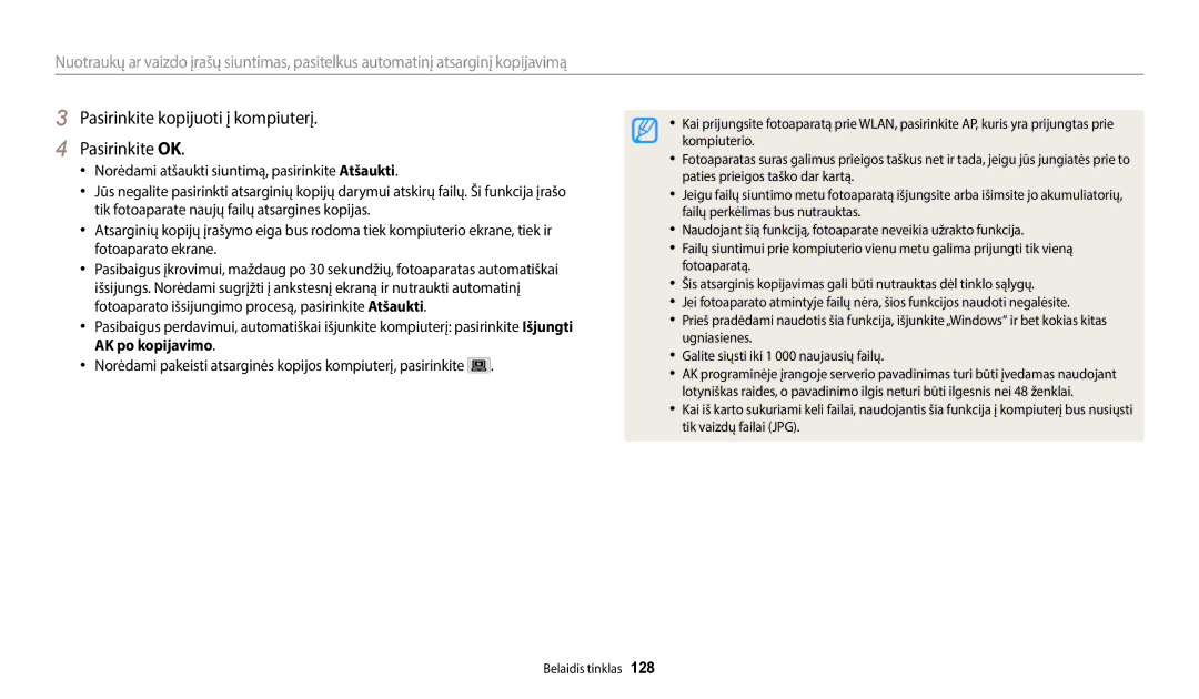 Samsung EC-WB350FBPNE2, EC-WB350FBPWE2, EC-WB50FZBPBE2, EC-WB350FBPRE2 Pasirinkite kopijuoti į kompiuterį Pasirinkite OK 