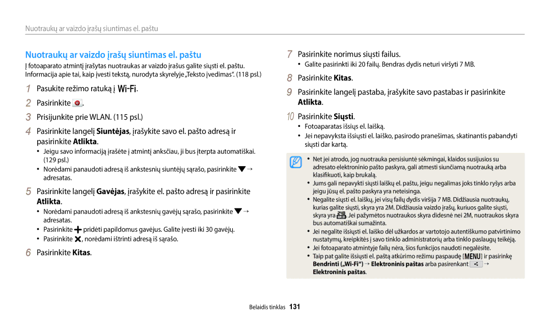 Samsung EC-WB50FZBPWE2, EC-WB350FBPWE2 manual Nuotraukų ar vaizdo įrašų siuntimas el. paštu, Atlikta, Pasirinkite Siųsti 