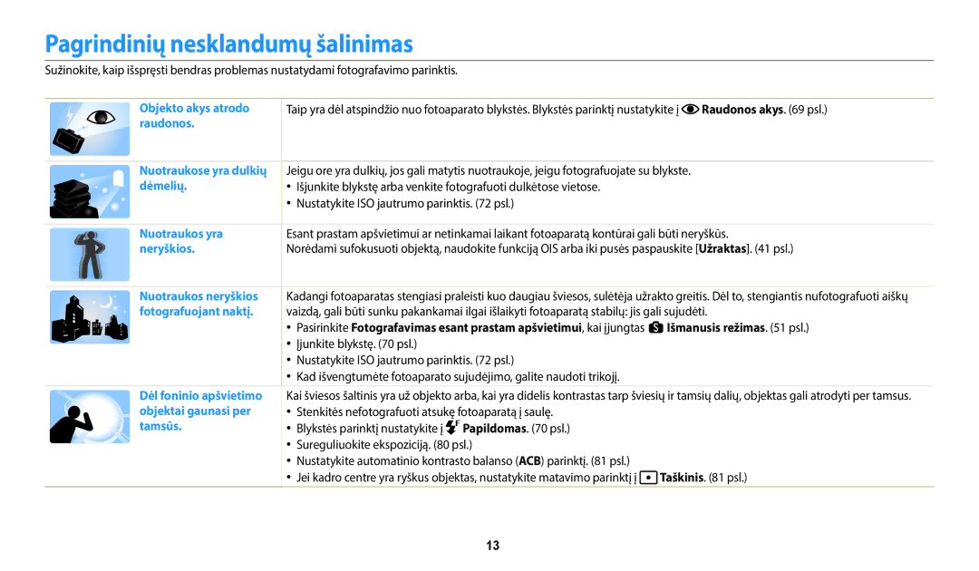 Samsung EC-WB350FBPBE2, EC-WB350FBPWE2, EC-WB50FZBPBE2, EC-WB350FBPRE2 Pagrindinių nesklandumų šalinimas, Raudonos akys psl 