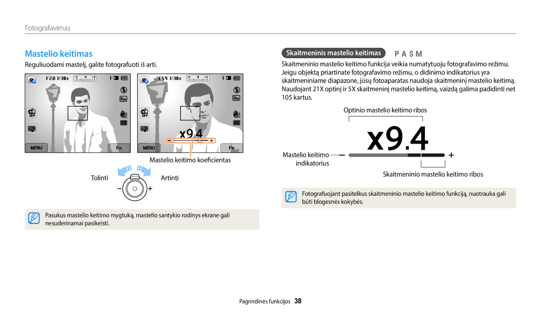 Samsung EC-WB350FBPNE2 Mastelio keitimas, Skaitmeninis mastelio keitimas p a h M, Skaitmeninio mastelio keitimo ribos 