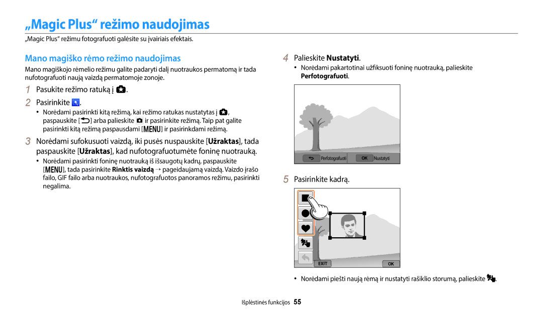 Samsung EC-WB350FBPRE2 manual „Magic Plus režimo naudojimas, Mano magiško rėmo režimo naudojimas, Palieskite Nustatyti 