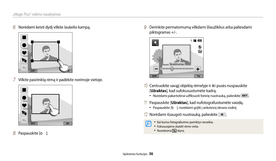 Samsung EC-WB350FBPNE2 Paspauskite Užraktas, kad nufotografuotumėte vaizdą, 12 Norėdami išsaugoti nuotrauką, palieskite 