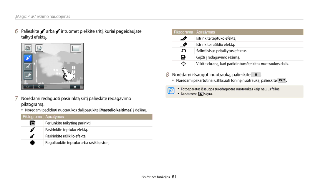 Samsung EC-WB50FZBPRE2, EC-WB350FBPWE2, EC-WB50FZBPBE2, EC-WB350FBPRE2 manual Norėdami išsaugoti nuotrauką, palieskite 