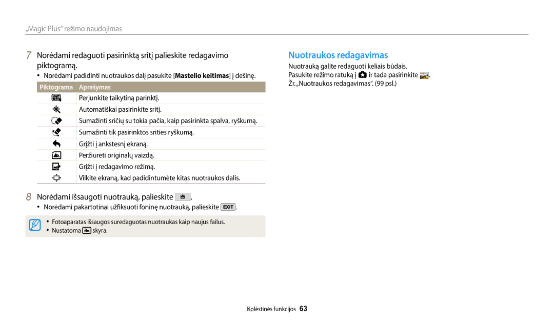 Samsung EC-WB50FZBPBE2, EC-WB350FBPWE2, EC-WB350FBPRE2, EC-WB350FBPNE2, EC-WB352FBDWE2, EC-WB350FBPBE2 Nuotraukos redagavimas 