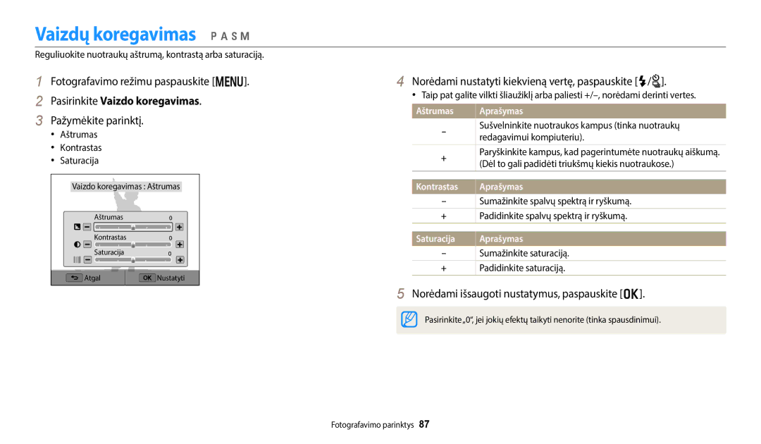 Samsung EC-WB352FBDBE2, EC-WB350FBPWE2, EC-WB50FZBPBE2 manual Vaizdų koregavimas p a h M, Pasirinkite Vaizdo koregavimas 