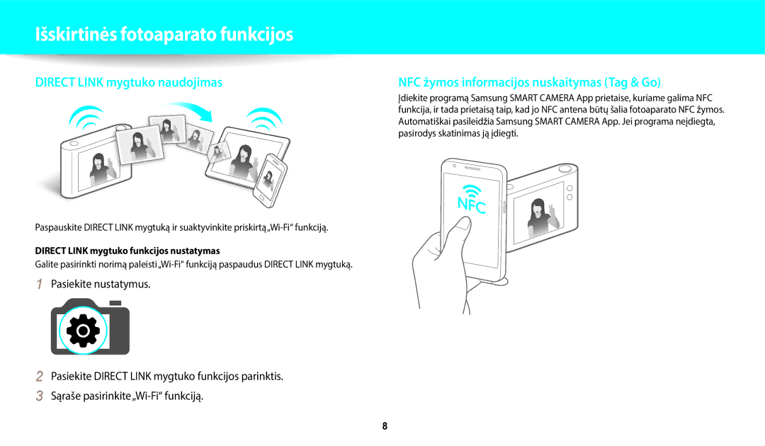 Samsung EC-WB350FBPWE2, EC-WB50FZBPBE2 manual Pasirodys skatinimas ją įdiegti, Direct Link mygtuko funkcijos nustatymas 