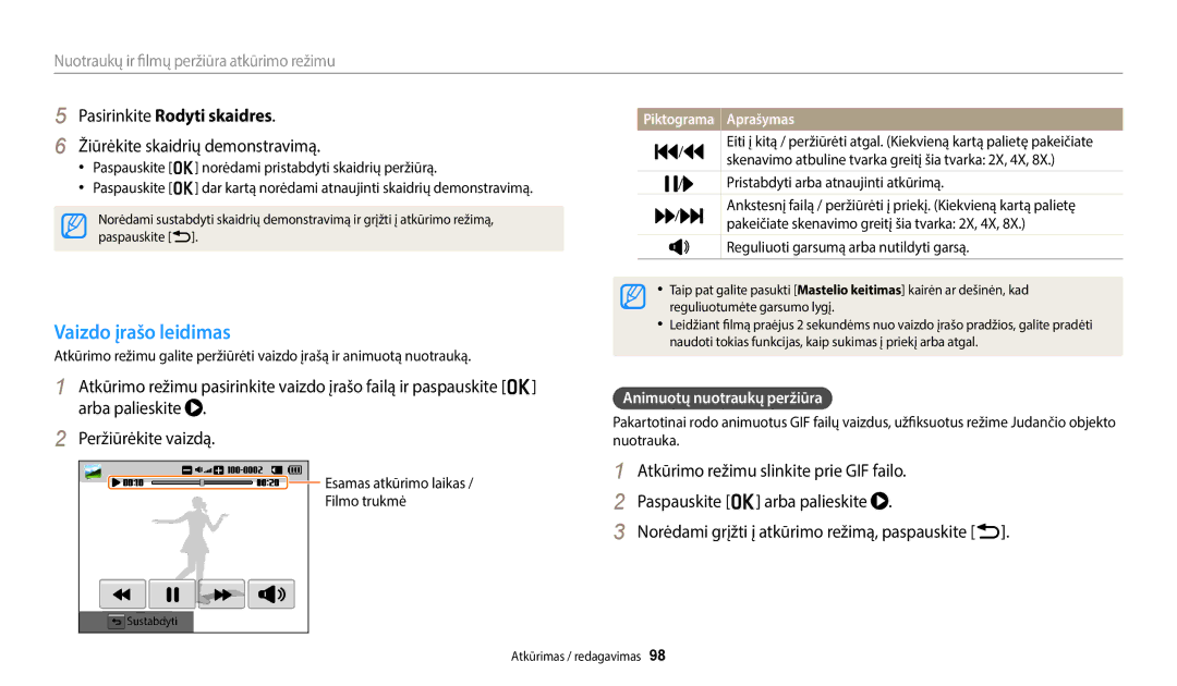 Samsung EC-WB350FBPWE2 manual Vaizdo įrašo leidimas, Pasirinkite Rodyti skaidres, Žiūrėkite skaidrių demonstravimą 