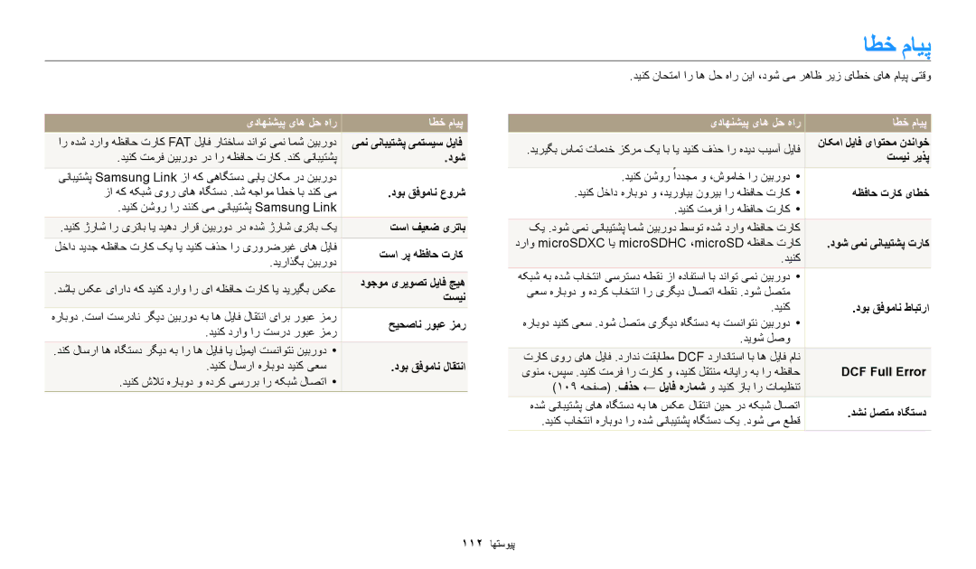 Samsung EC-WB35FZDDRME, EC-WB35FZBDWSA, EC-WB35FZBDBJO, EC-WB35FZBPRDZ, EC-WB35FZBPWDZ manual اطخ مایپ, یداهنشیپ یاه لح هار 