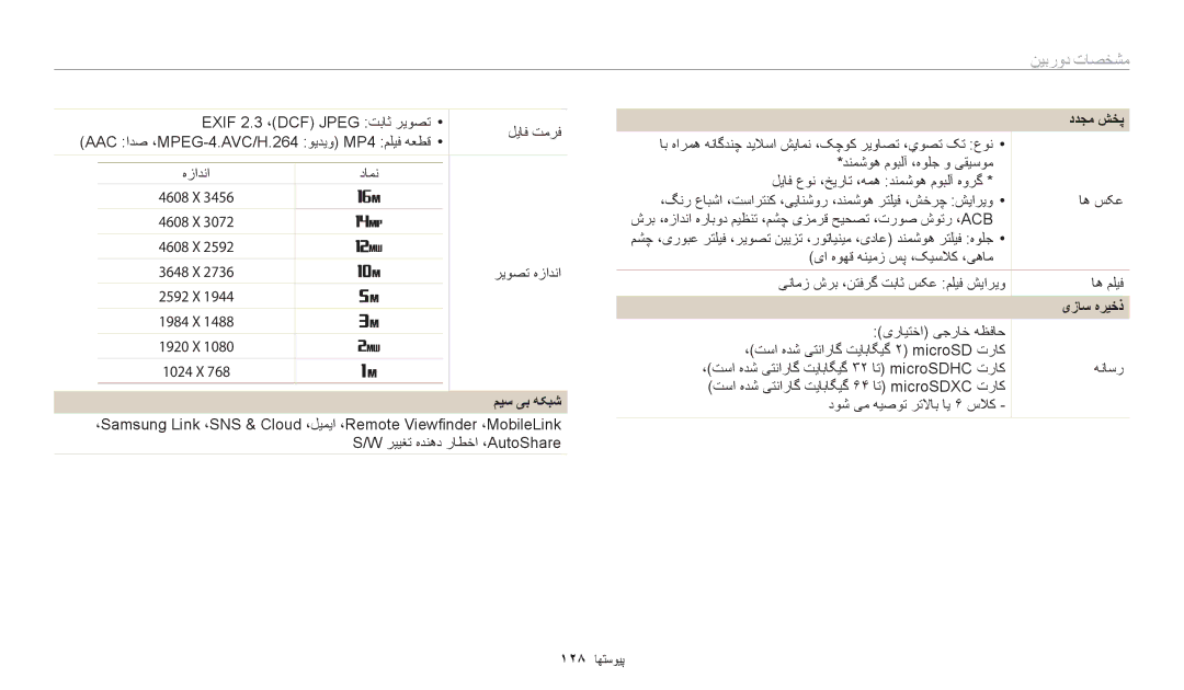 Samsung EC-WB35FZBDRM3, EC-WB35FZBDWSA, EC-WB35FZBDBJO, EC-WB35FZBPRDZ manual دامن, ریوصت هزادنا, ميس یب هکبش, یزاس هريخذ 