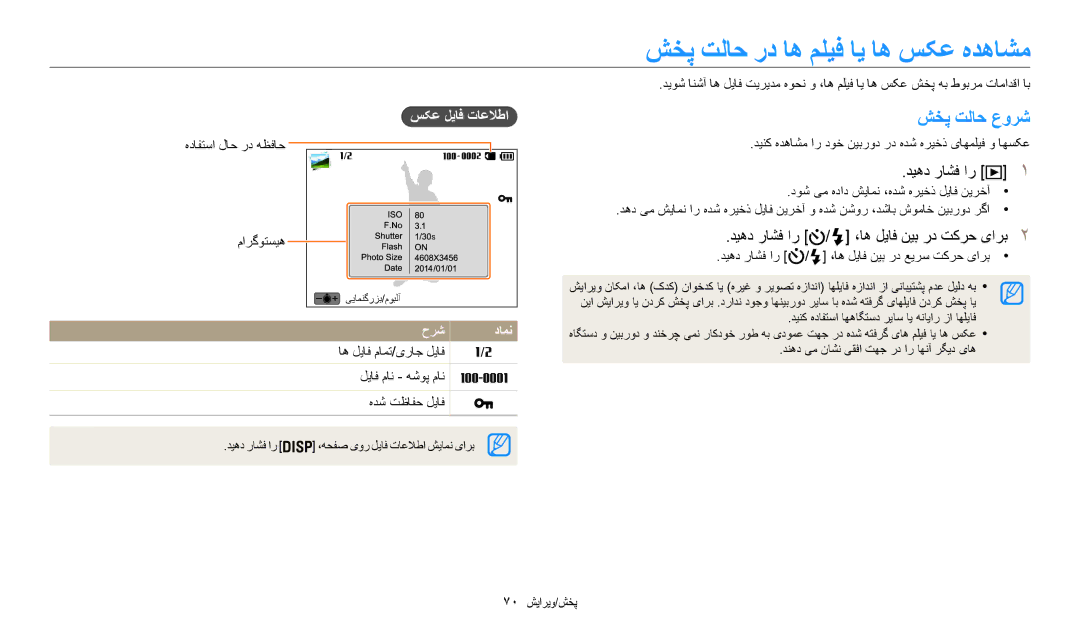 Samsung EC-WB35FZDDWME manual شخپ تلاح رد اه ملیف ای اه سکع هدهاشم, شخپ تلاح عورش, دیهد راشف ار ،اه لیاف نیب رد تکرح یارب2 