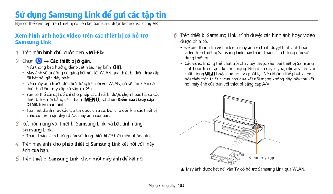 Samsung EC-WB35FZBDWVN manual Sử dụng Samsung Link để gửi các tập tin, Chọ̣n → Các thiết bị ở gần 