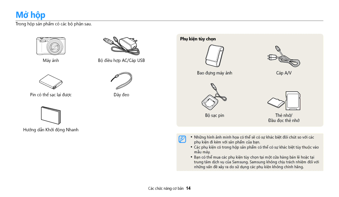 Samsung EC-WB35FZBDWVN manual Mở hộp, Phụ kiện tùy chọn 