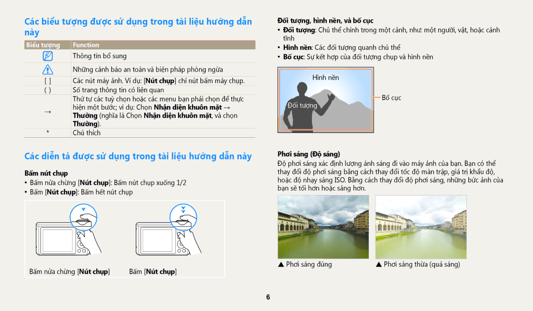 Samsung EC-WB35FZBDWVN manual Các biểu tượng được sử dụng trong tài liệu hướng dẫn này, Biêu tương 