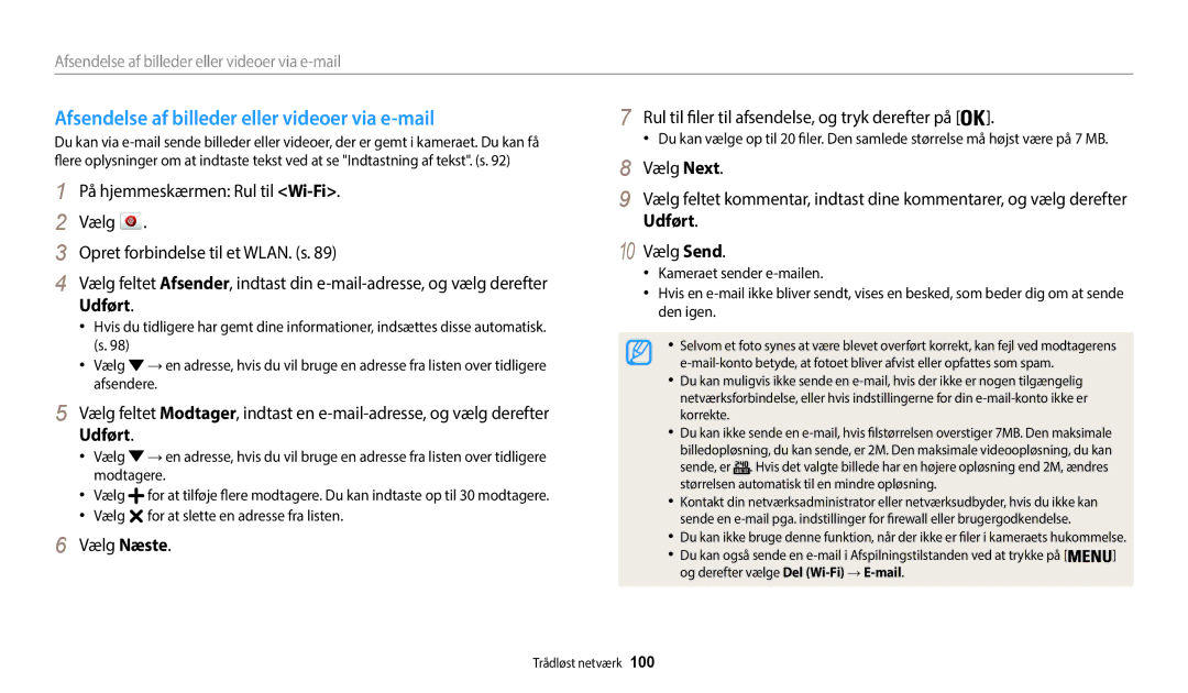 Samsung EC-WB35FZBPLE2, EC-WB35FZBPBE2, EC-WB35FZBPRE2, EC-WB35FZBPWE2 manual Afsendelse af billeder eller videoer via e-mail 