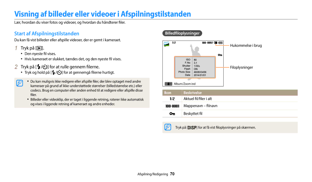 Samsung EC-WB35FZBPWE2 manual Visning af billeder eller videoer i Afspilningstilstanden, Start af Afspilningstilstanden 