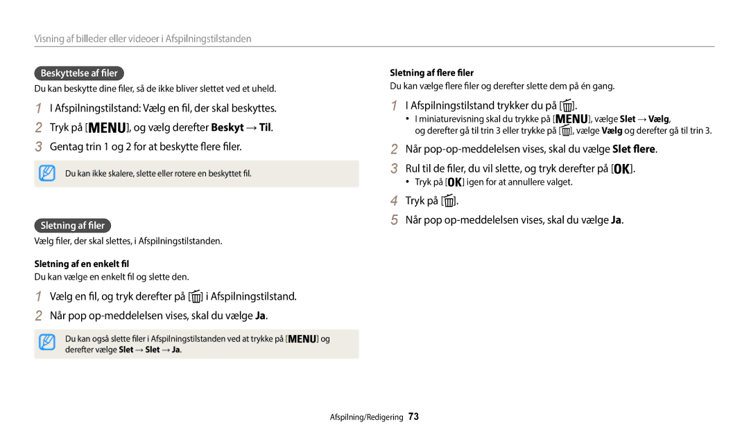 Samsung EC-WB35FZBPRE2 manual Afspilningstilstand trykker du på, Tryk på Når pop op-meddelelsen vises, skal du vælge Ja 