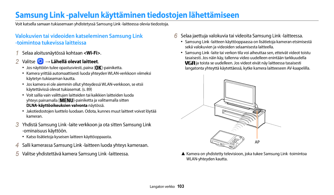 Samsung EC-WB35FZBPBE2, EC-WB35FZBPLE2 manual Selaa aloitusnäytössä kohtaan Wi-Fi, Valitse →Lähellä olevat laitteet 