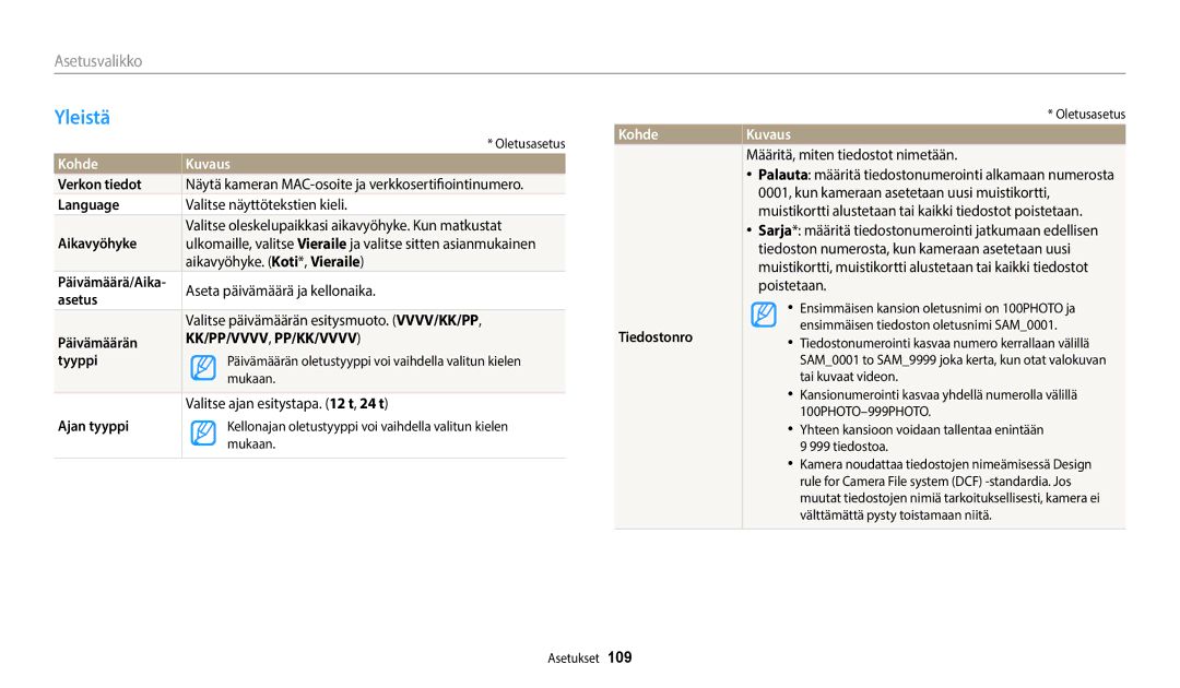 Samsung EC-WB35FZBPRE2, EC-WB35FZBPBE2, EC-WB35FZBPLE2, EC-WB35FZBPWE2 manual Yleistä, Kohde 