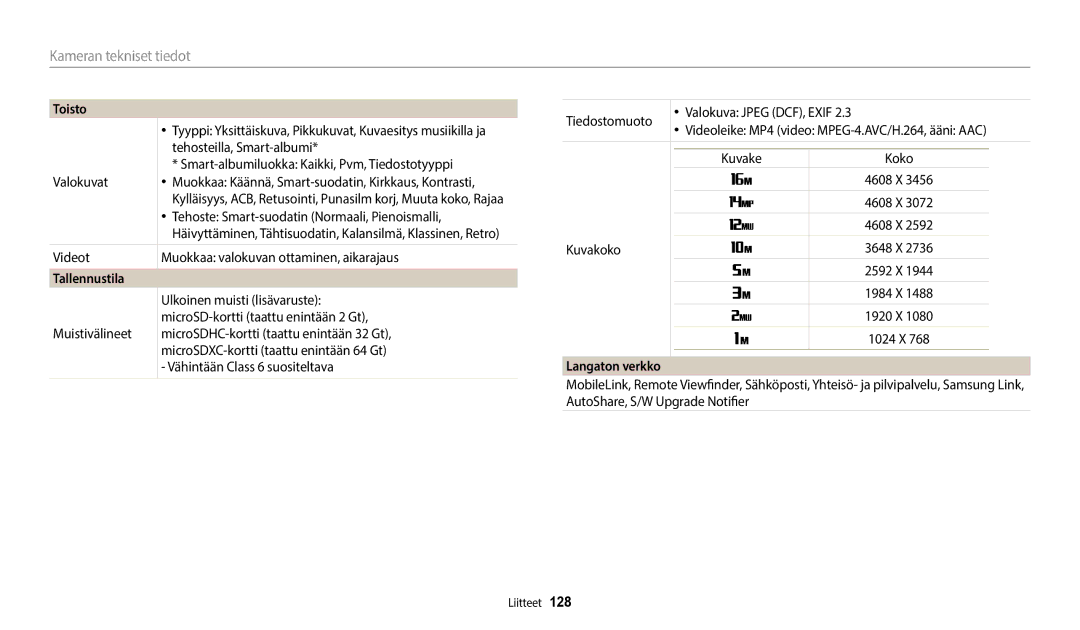 Samsung EC-WB35FZBPLE2, EC-WB35FZBPBE2, EC-WB35FZBPRE2, EC-WB35FZBPWE2 manual Tallennustila, Langaton verkko 