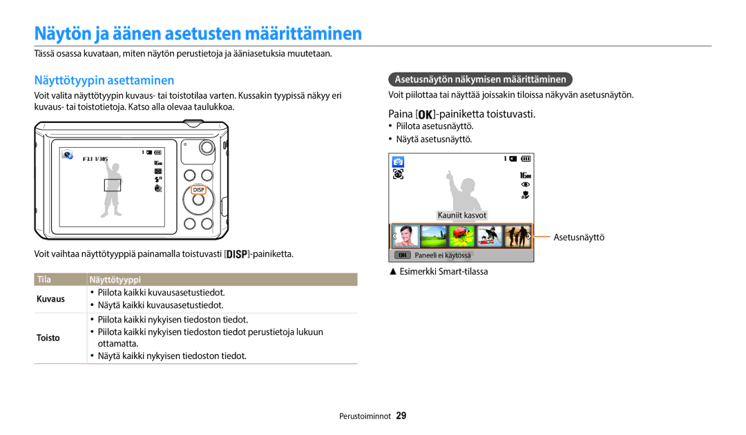 Samsung EC-WB35FZBPRE2 Näytön ja äänen asetusten määrittäminen, Näyttötyypin asettaminen, Paina -painiketta toistuvasti 